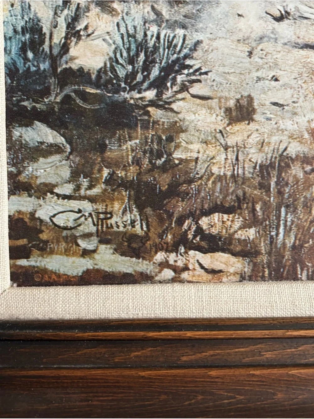 Charles Russel “jerked down” print with wood frame
